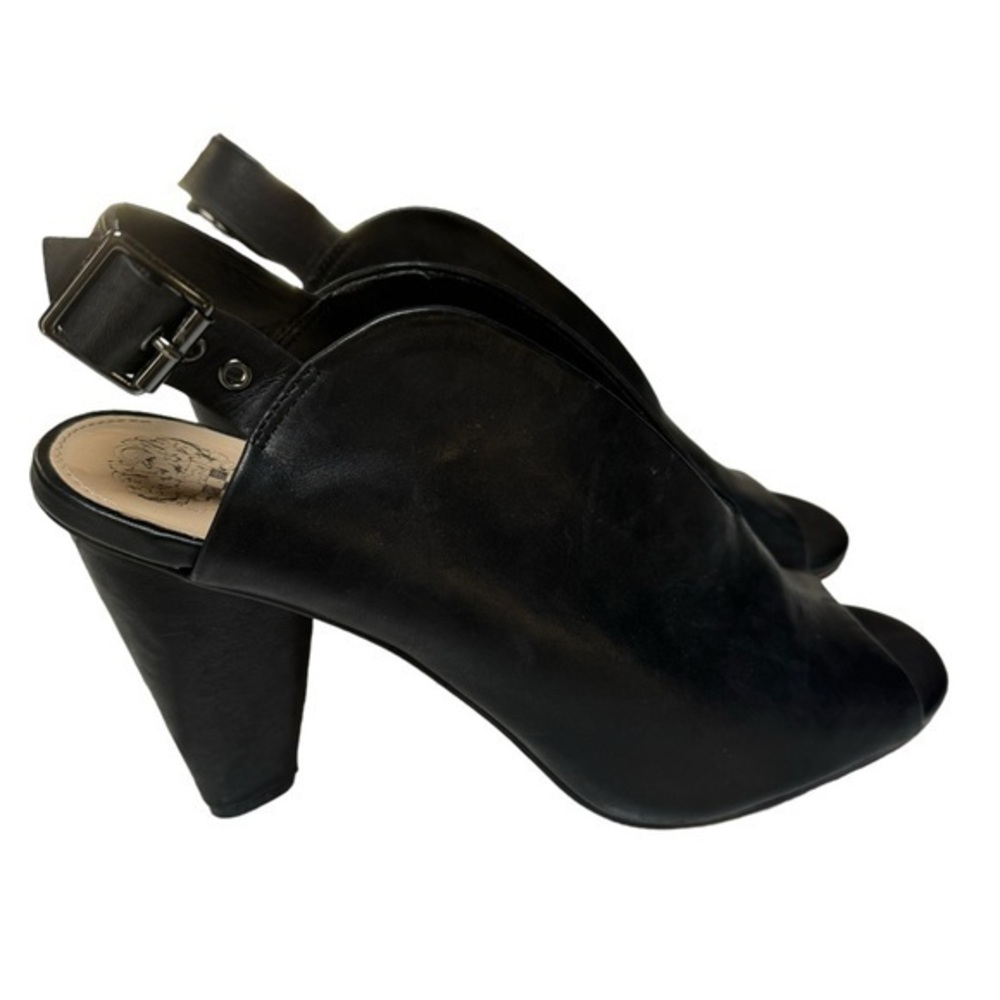 Vince Camuto women Black Leather Ankle Strap Open Toe block Heels pumps Size 11M